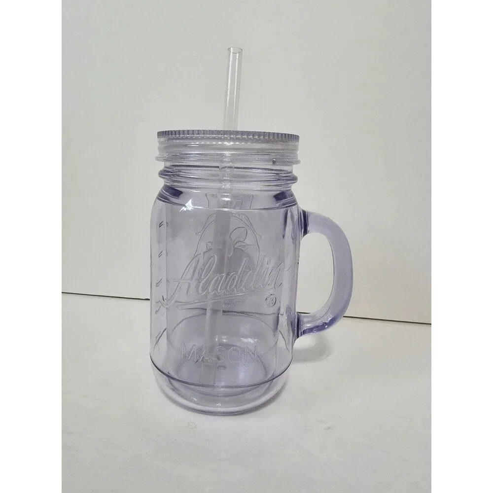 Aladdin Insulated Mason Jar Plastic Travel Mug 20oz Clear w/Lid & Straw - Set/2